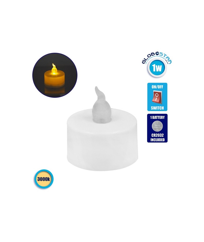 Διακοσμητικό Κεράκι Ρεσώ Επιτραπέζιο Μπαταρίας 1W Θερμό Λευκό 3000k GloboStar 50016